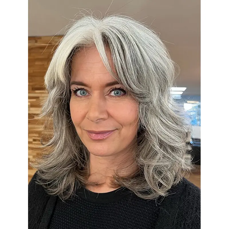 Shoulder Length Grey Monofilament 14" High Quality Wigs