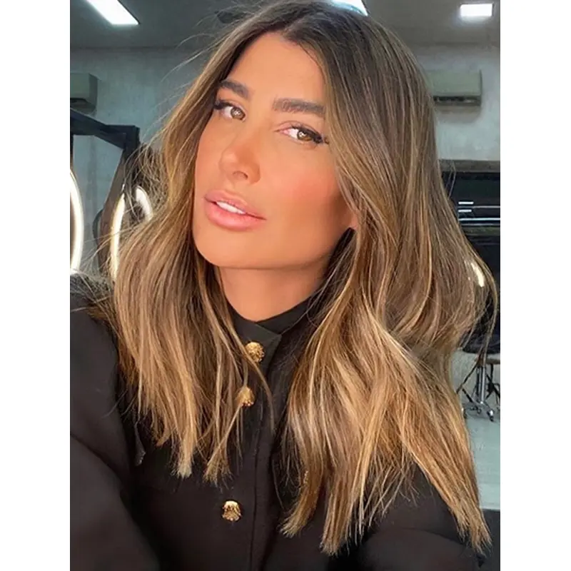 Wavy Blonde Without Bangs 18" Sleek Lace Front Wigs