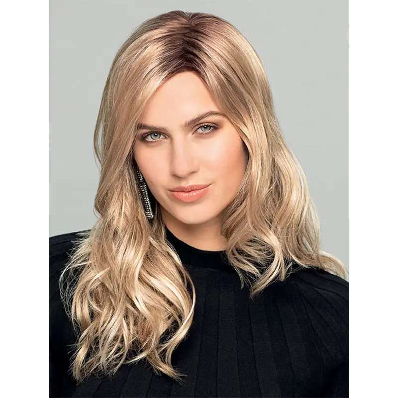 Wavy Long Great Blonde Without Bangs Synthetic Monofilament Wig