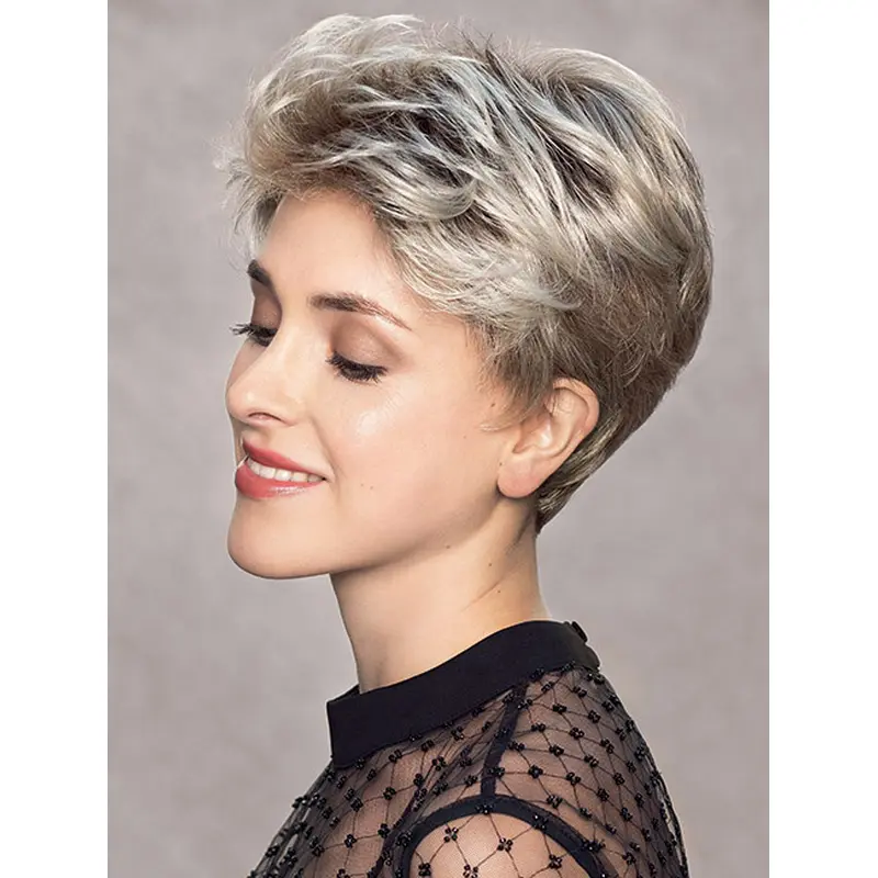 Modern Boycuts Synthetic Blonde 100% Hand-tied Wavy Short Wig