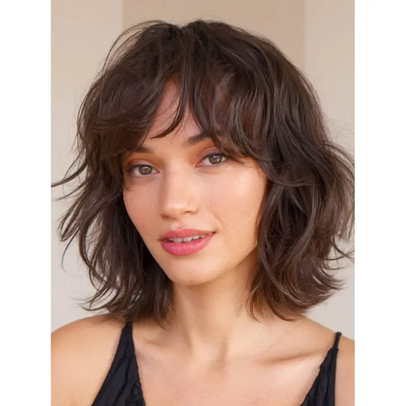 Mono Wig 12" Brown Synthetic Layered Shoulder Length Straight Wigs
