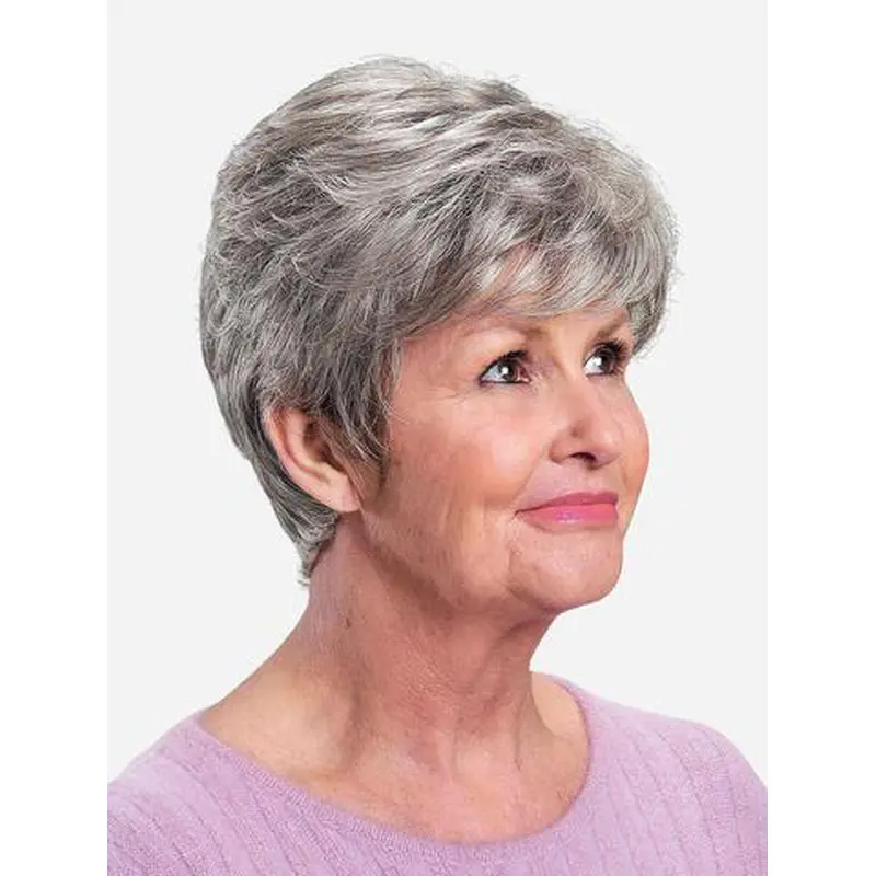 Monofilament 8" Straight Synthetic Boycuts Short Fabulous Grey Wigs