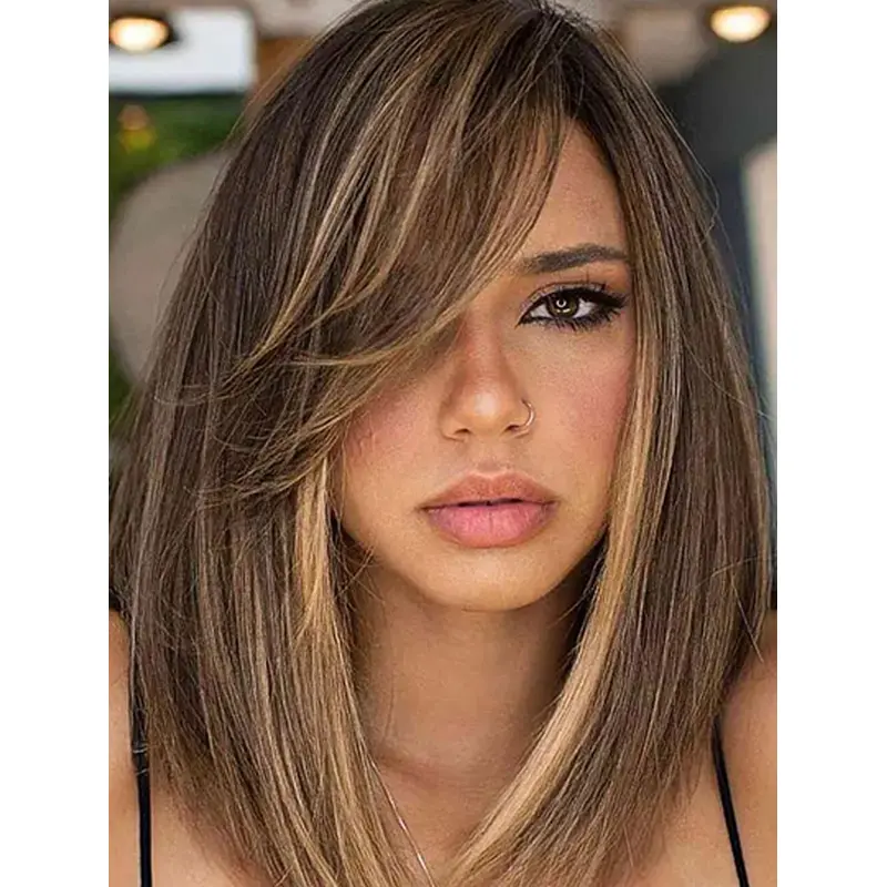 Shoulder Length 14" Brown Remy Human Hair Lace Wigs Buy