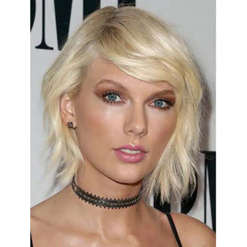 Lace Front Chin Length Platinum Blonde Wavy Layered Taylor Swift Wigs