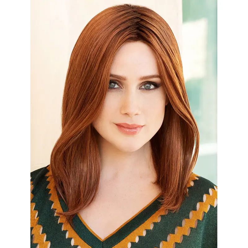 Shoulder Length 100% Hand-tied Auburn Straight Without Bangs Real Human Hair Wigs