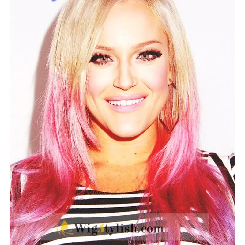 Straight Lace Front Pink 100% Indian Remy Hair Ombre Wigs