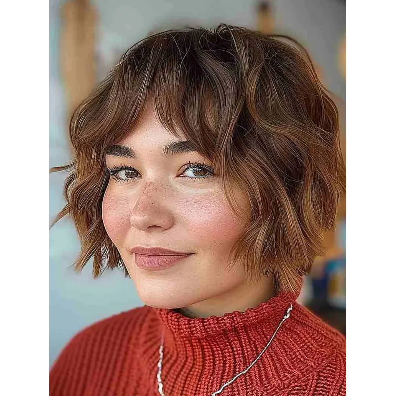 Wavy Mono Wig Brown Chin Length 10" Layered Synthetic Wigs