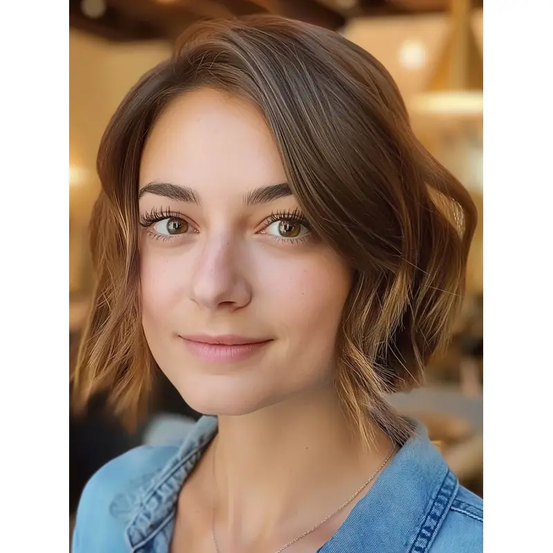 Women Wig Medium Chin Length Monofilament 10" Brown Without Bangs Wigs