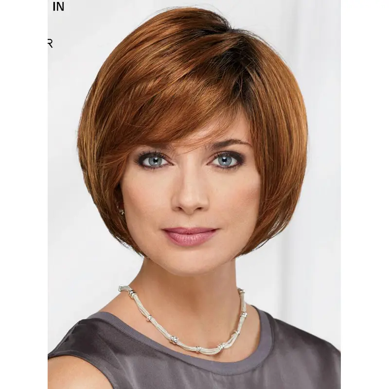 10" Chin Length Auburn Straight Comfortable Bob Wigs