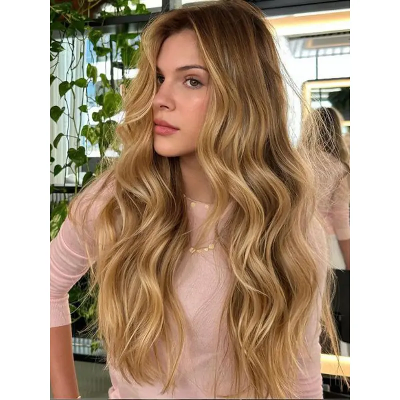 Long Blonde Wig Wavy Synthetic Without Bangs Monofilament 20" Wigs