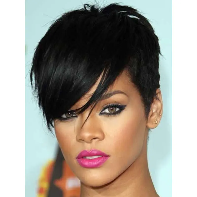 Rihanna Cool-looking Short Straight Capless Human Hair Wig with Bangs