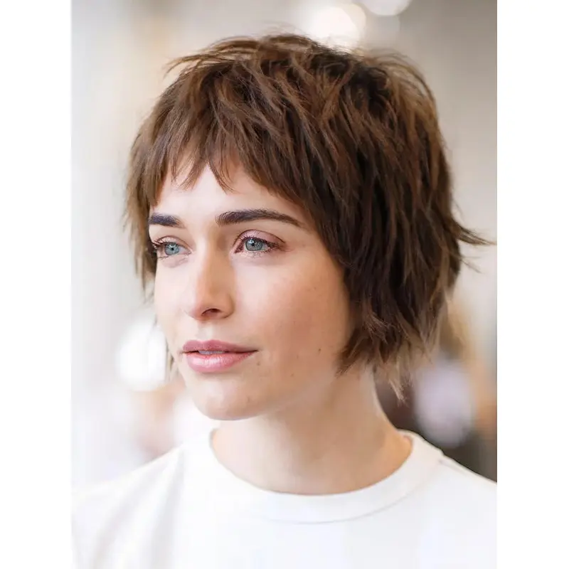 Short Bob Wigs 8" Straight Brown Synthetic Lace Front Wigs