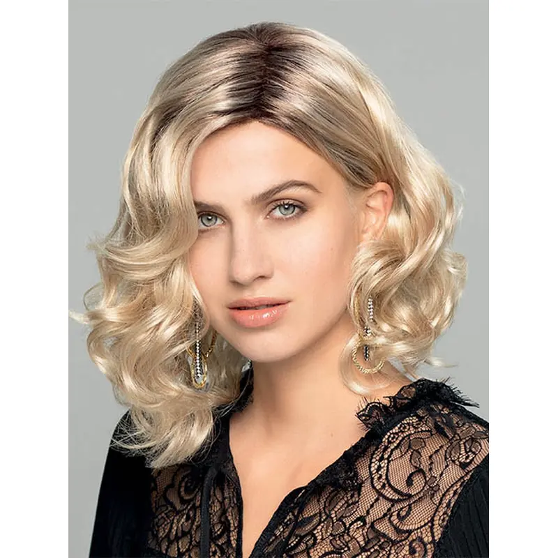 Shoulder Length Wavy Lace Front Blonde Synthetic Sleek Bob Wig