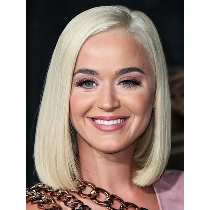 Straight Platinum Blonde Lace Front Shoulder Length Bobs Katy Perry Wigs