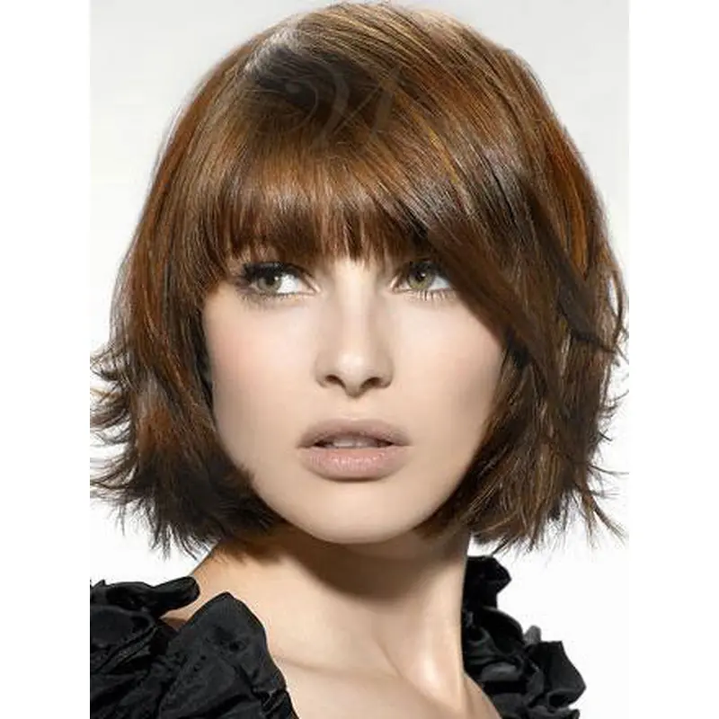 Brown Cool Straight Synthetic Medium Wigs