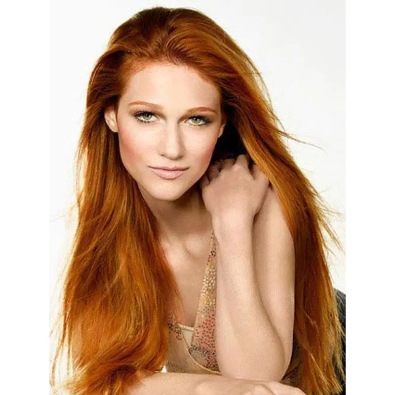 Easeful Auburn Straight Remy Human Hair Long Wigs