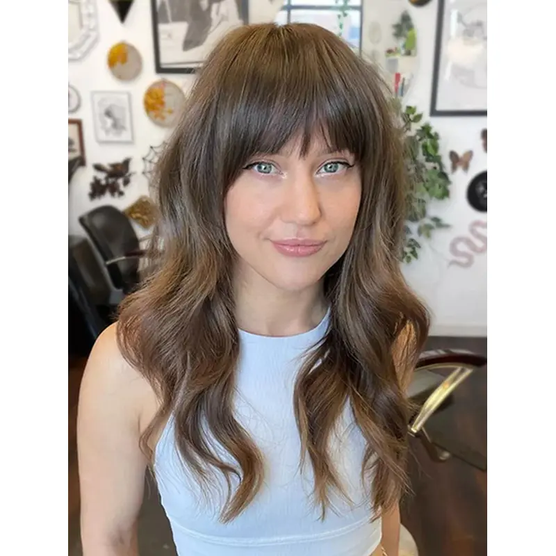 Lace Front Brown With Bangs 16" Long Hair Wig