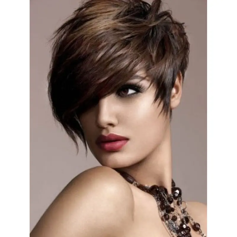 Modern Brown Straight Short Human Hair Wigs