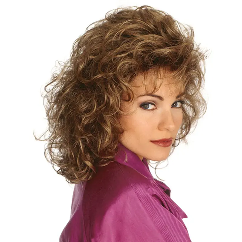 Style Brown Curly Shoulder Length Classic Wigs