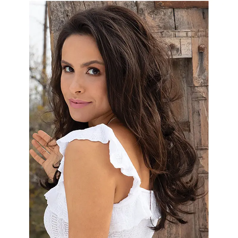 18" Wavy Capless Brown Without Bangs Long Wigs