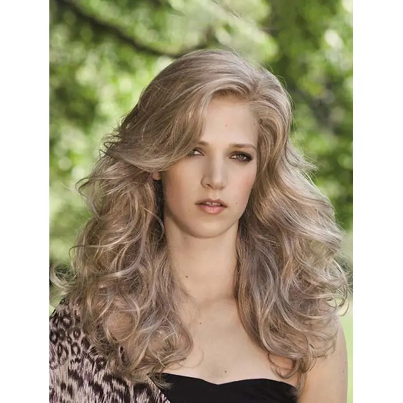 Curly 16" Blonde Monofilament Layered Long Wigs