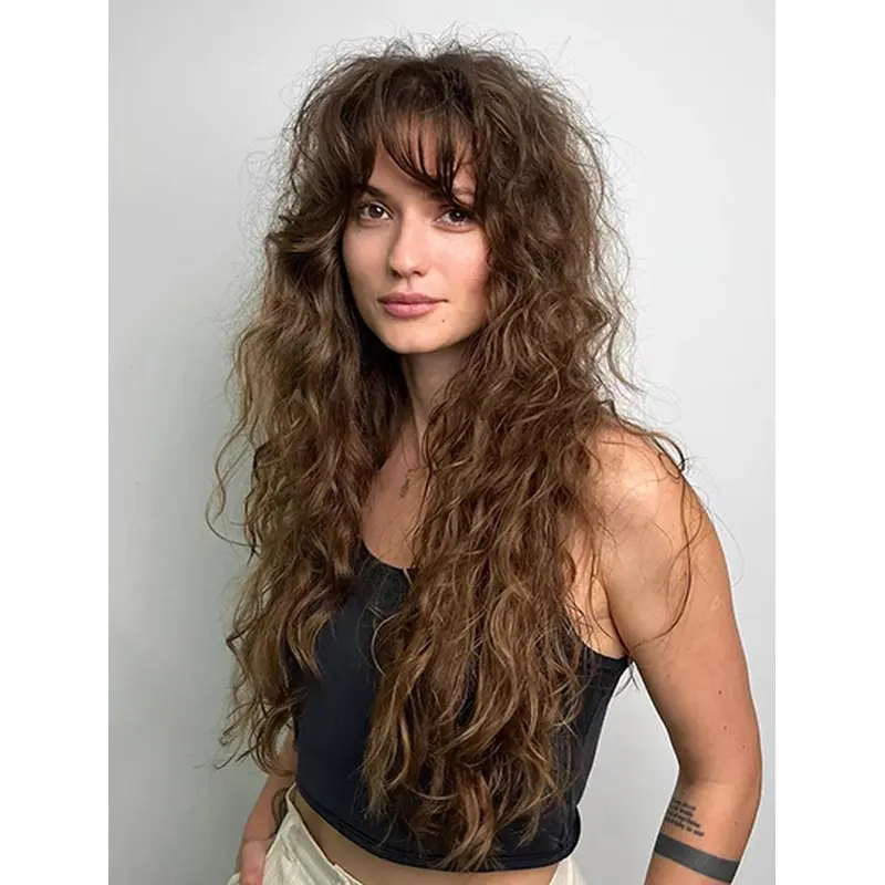 Lace Front Brown With Bangs 18" Wigs Long