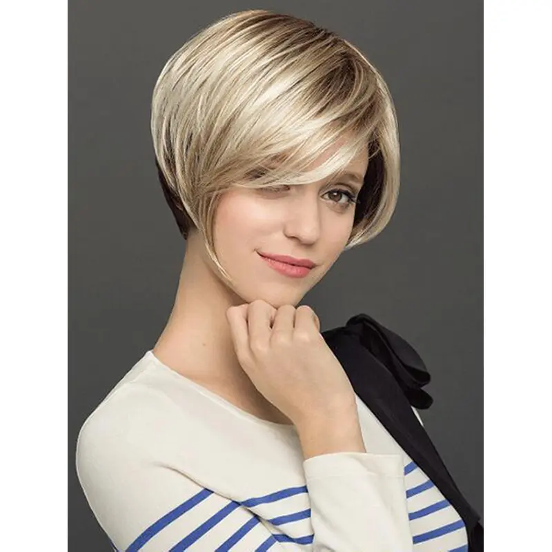 Short 8" Capless Platinum Blonde Straight Ladies Bob Wigs