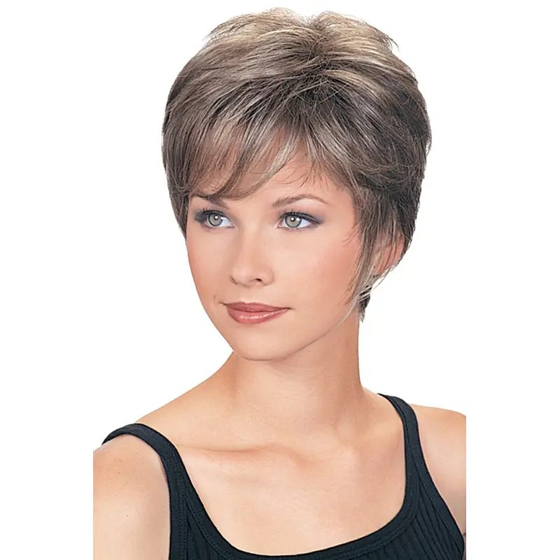 Fashionable Cropped Wavy Synthetic Grey Wigs