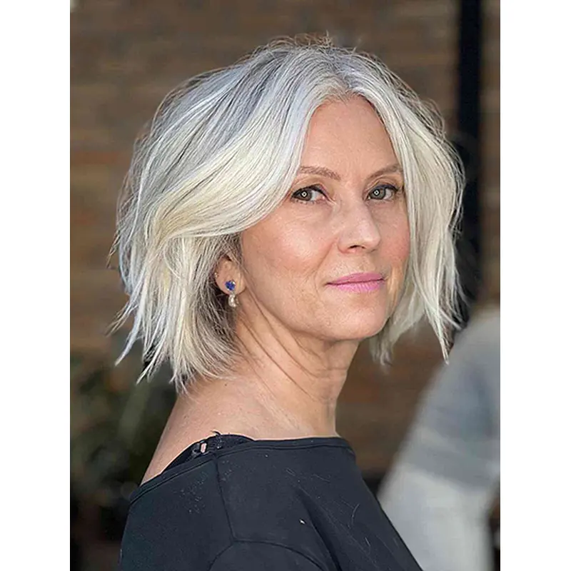 Lace Front Bobs Grey Chin Length Buy Human Hair Wigs