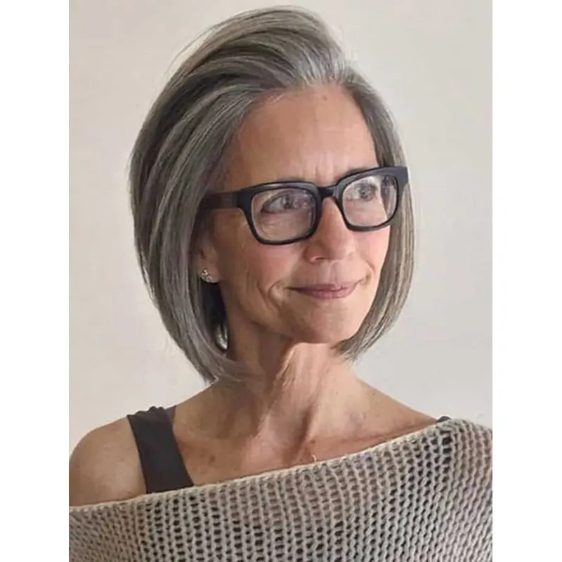 Lace Front Bobs Grey Chin Length Human Hair Wigs Online