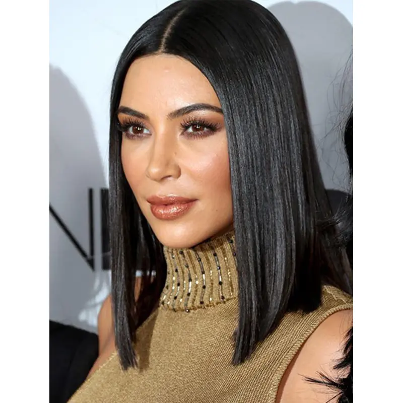 Lace Front Shoulder Length Black Straight Bobs Kim Kardashian Wigs