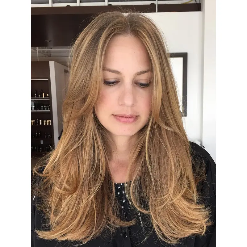 Long Blonde Wig Straight Remy Human Hair Layered Lace Front 18" Wigs