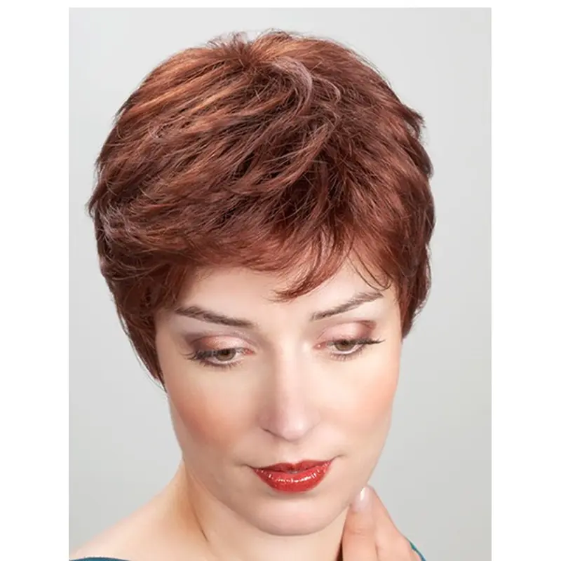Short Copper 8" Straight Synthetic Monofilament Heat Resistant Wigs