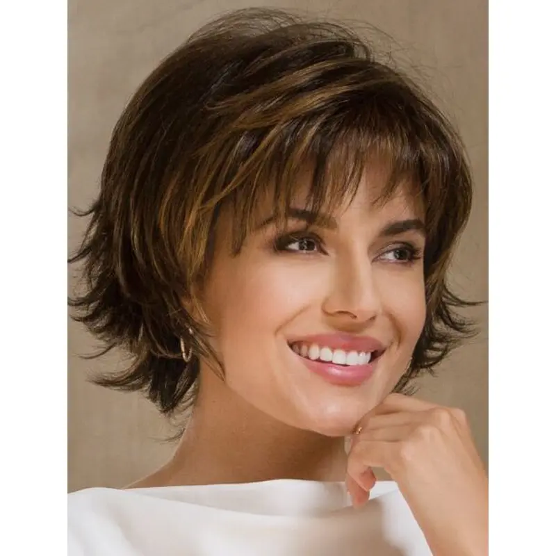 Synthetic Bobs Brown Wavy 9" Medium Wig