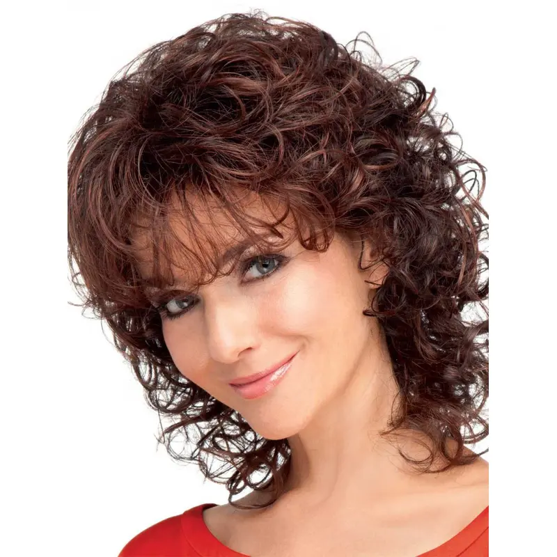 Exquisite Auburn Curly Shoulder Length Classic Wigs