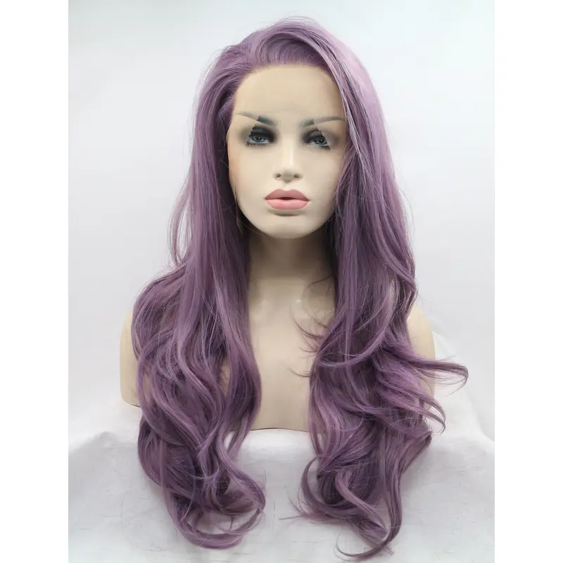Long Purple Layered 26" Lace Front Wavy Synthetic Wigs