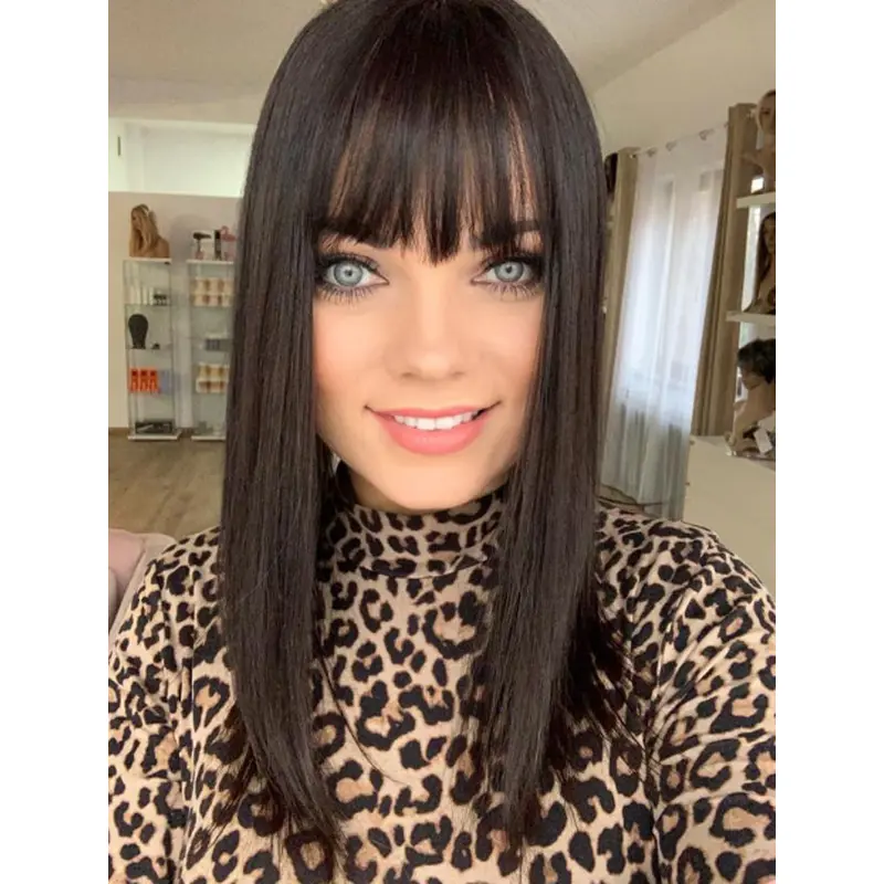 Long Straight 100% Hand-Tied With Bangs Human Hair Wigs Only