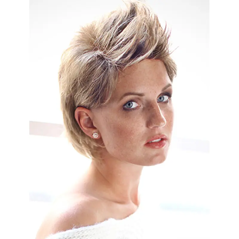 Platinum Blonde Straight 8" Synthetic Layered Monofilament Wigs For Ladies