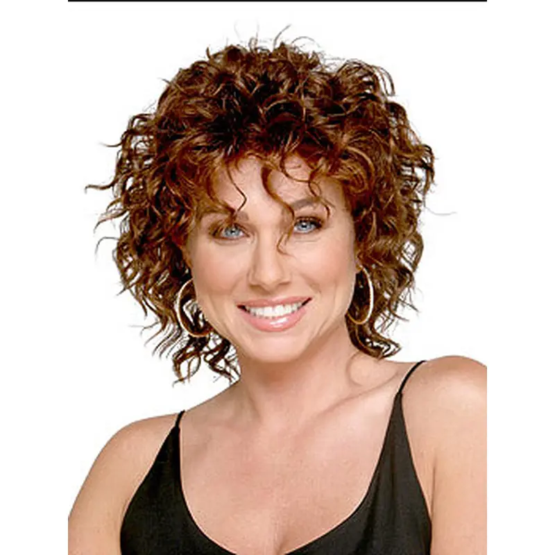 Sleek Auburn Curly Shoulder Length Wigs