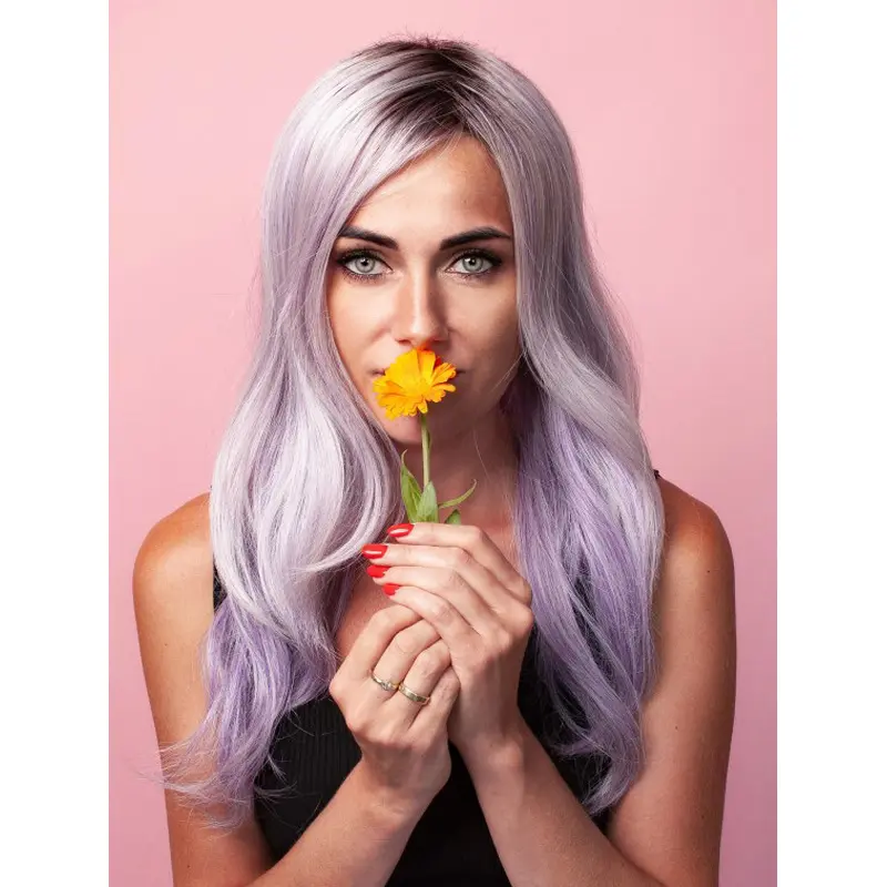 Straight 20" Capless Synthetic Purple Ladies Nice Long Wigs