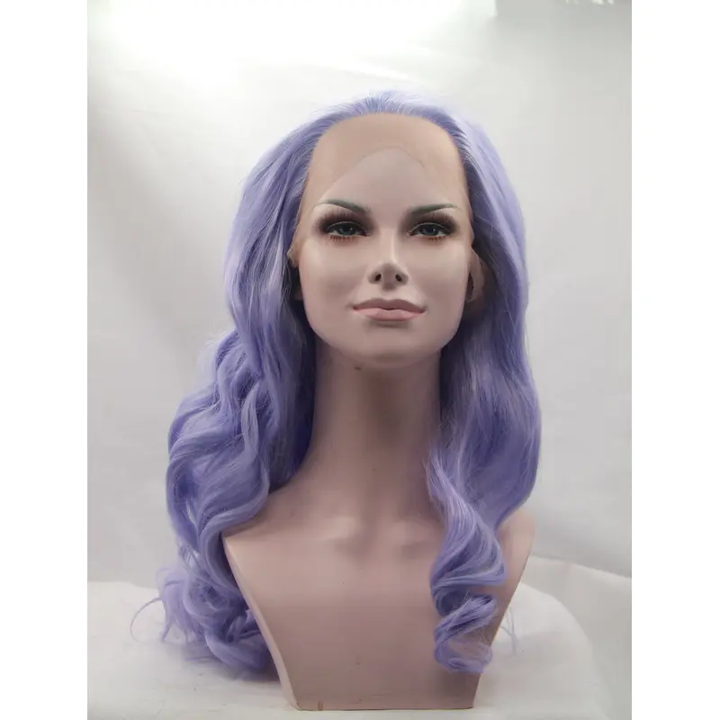 20" Curly Purple Without Bangs Synthetic Long Lace Front Wigs
