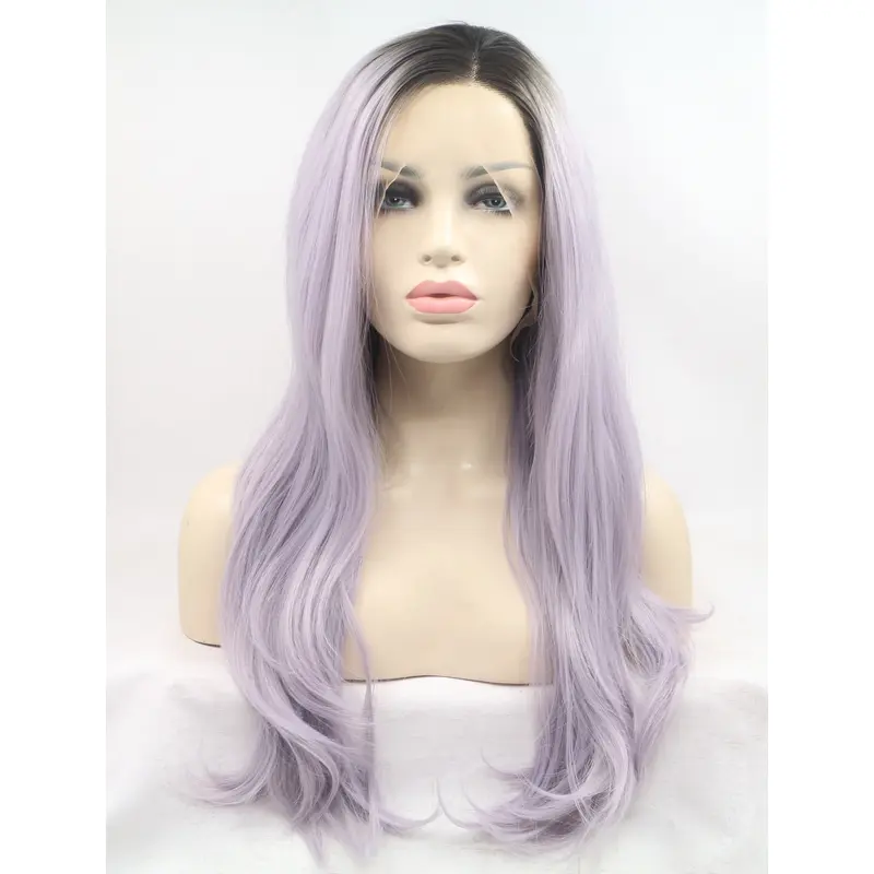 23" Wavy Synthetic Purple Layered Long Lace Front Wigs
