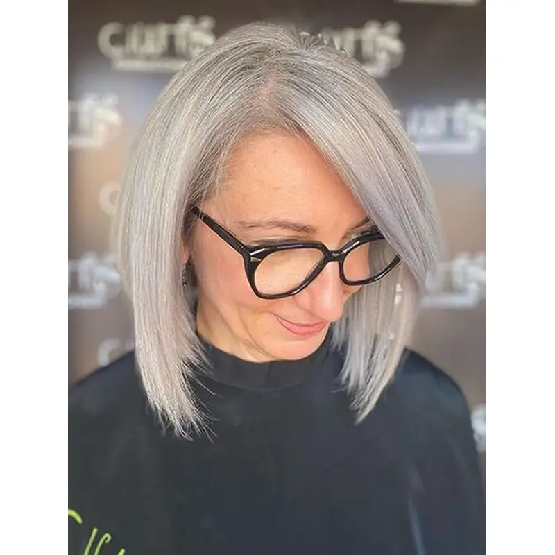 Bobs 10" Straight Chin Length Grey Women Human Hair Wigs