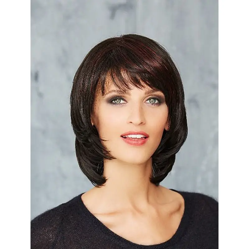 Chin Length Straight Black Monofilament Bobs Sleek Synthetic Wigs