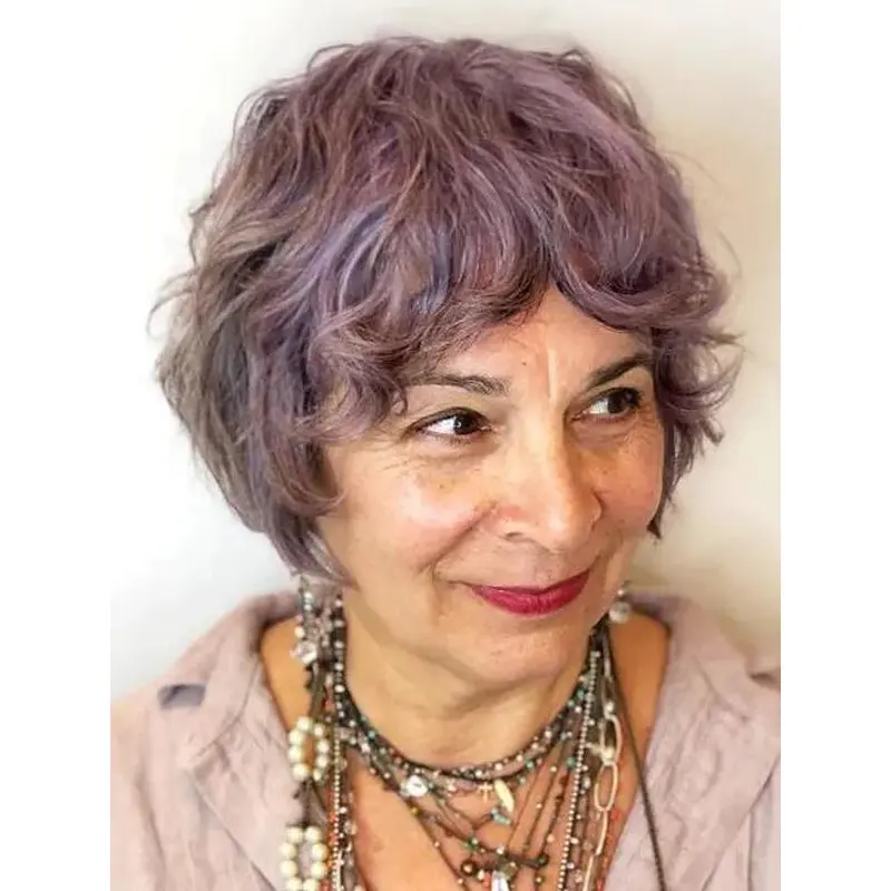 Purple Wig Good Short Wavy Lace Front Synthetic Razored Bob Wigs