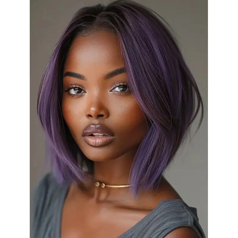 Wigs For Round Face African American Remy Human Hair Lace Front 12" Wigs