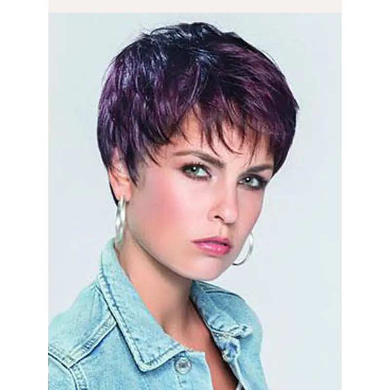 6" Straight Monofilament Purple Sleek Short Hair