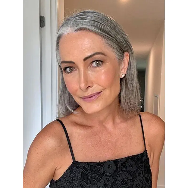 Bobs 10" Straight Chin Length Grey Ladies Human Hair Wigs