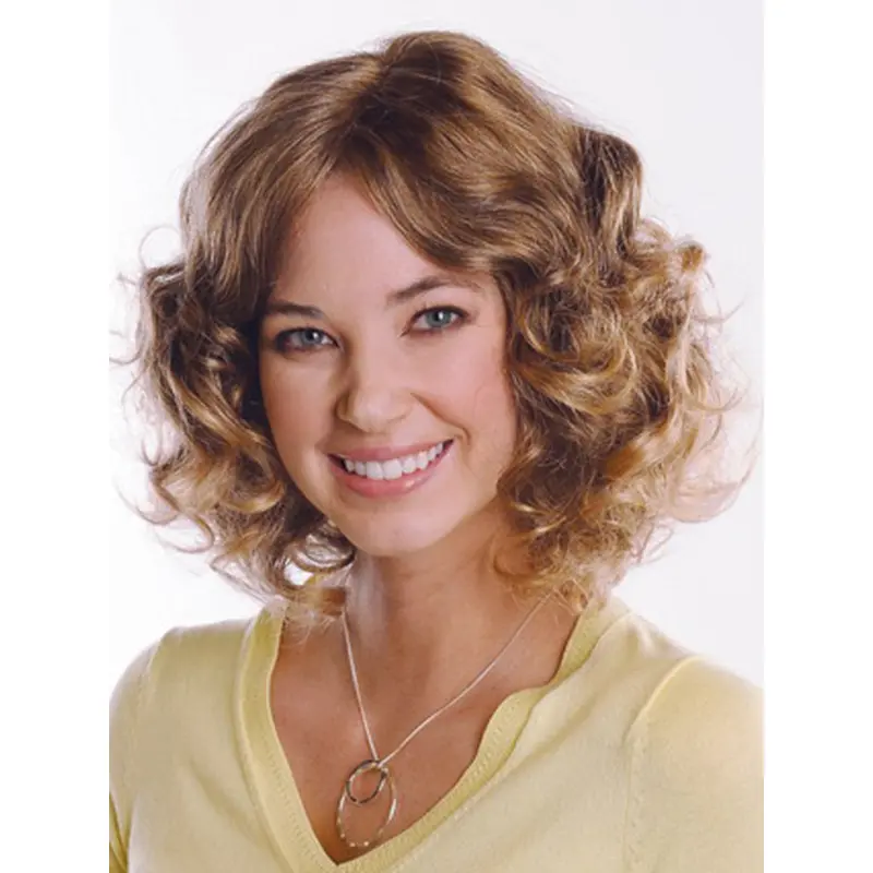 Brown Faddish Curly Remy Human Hair Medium Wigs