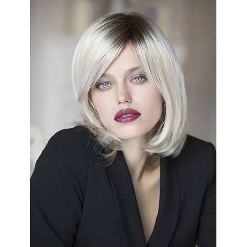 Monofilament Platinum Blonde Synthetic 12" Chin Length Bob Wigs